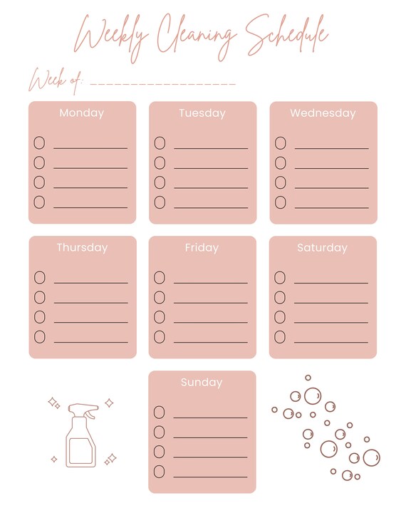 Weekly Cleaning Checklist Digital Printable Download - Etsy