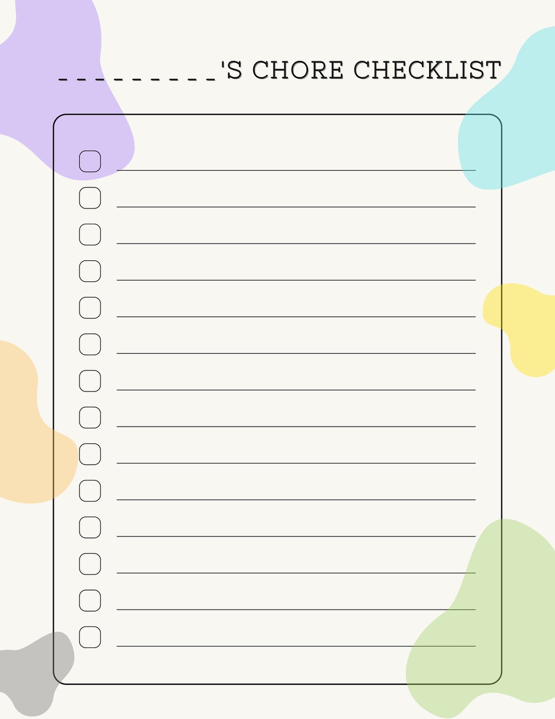 Blank Kids Chore Checklist Digital Printable Download - Etsy