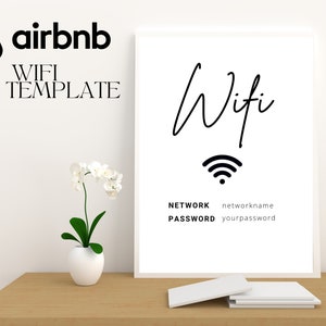 Wifi Password Sign | Customizable Editable Printable | Wifi Password Sign | Wifi Sign Template for Airbnb Hosts | Airbnb Sign | VRBO