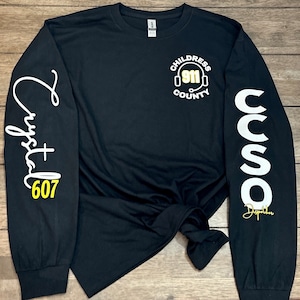911 dispatcher personalized long sleeve shirt
center name
center 
your name cursive
IAM911 and flag