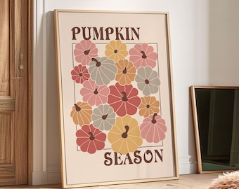 Boho Pumpkin Print, Fall Wall Decor, Digital Download, Retro Kitchen Poster, Autumn Wall Art, Farmhouse Decor
