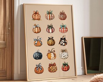 Boho Pumpkin Print, Fall Wall Decor, Digital Download, Retro Kitchen Poster, Autumn Wall Art, Farmhouse Decor