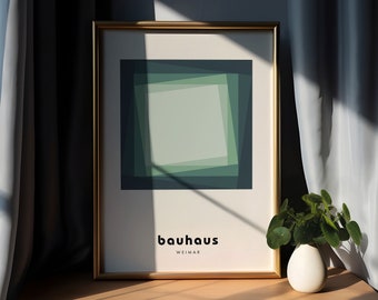 Bauhaus Dark Green Geometric Poster Print, Abstract Mid Century Modern Poster, Minimalist Retro Wall Art, Office Wall Decor