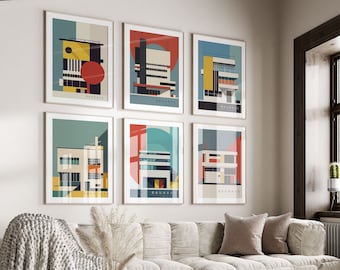 Bauhaus Architektur Print Set, Mid Century Modern Galeriewand (Digitaler Download)