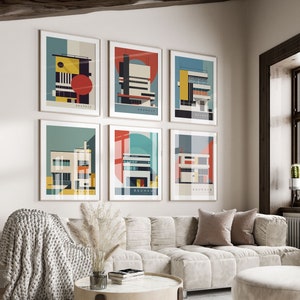Bauhaus Set of 6 Poster, Bauhaus Building Architectural Print, Gallery Wall Set, Mid Century Modern, High Quality Digital Download