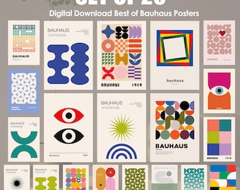 20 Geometric Abstract Bauhaus Poster Bundle, Trendy Home Decor, Gallery Wall Set, Mid Century Modern, High Quality Digital Download