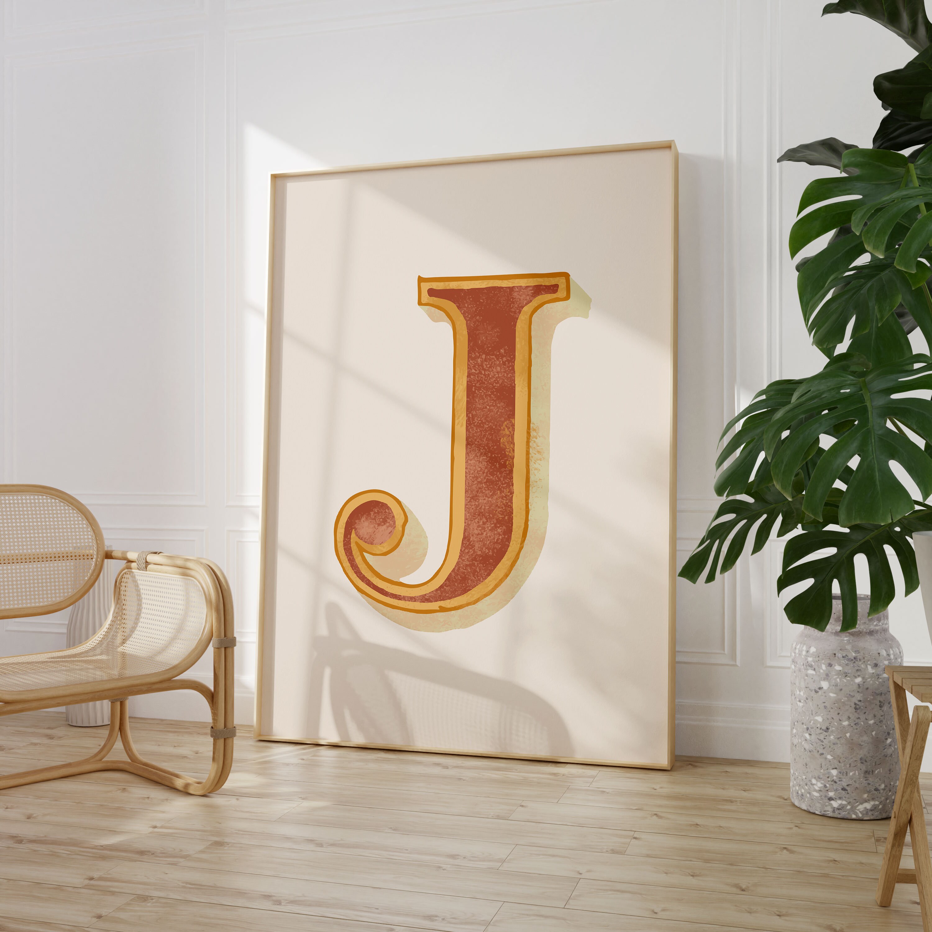 Vintage Initial Print, Single Letter Alphabet Poster, J Poster, Eclectic Home Typography Decor, Nursery Room Decor, Digital Download