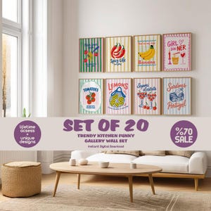Funky Eclectic Gallery Wall Set of 20, Trendy Maximalist Home Decor, Preppy Kitchen Wall Art, Dopamine Wall Art, Digital Download