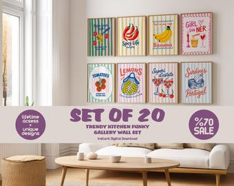 Funky Eclectic Gallery Wall Set of 20, Trendy Maximalist Home Decor, Preppy Kitchen Wall Art, Dopamine Wall Art, Digital Download