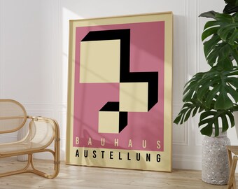 Pink Geometric Bauhaus Print, Museum Poster, Architectural Print, Digital Download, Vintage Poster, Office Wall Decor