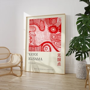Plakat wystawowy Yayoi Kusamy, wydruk Red Nets, wystrój japoński (pobieranie cyfrowe)