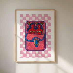 Pink Retro Mermaid Sardines Print, Printable Coastal Home Decor, Quirky Food Illustration, Kitchen Decor, Trendy Wall Art