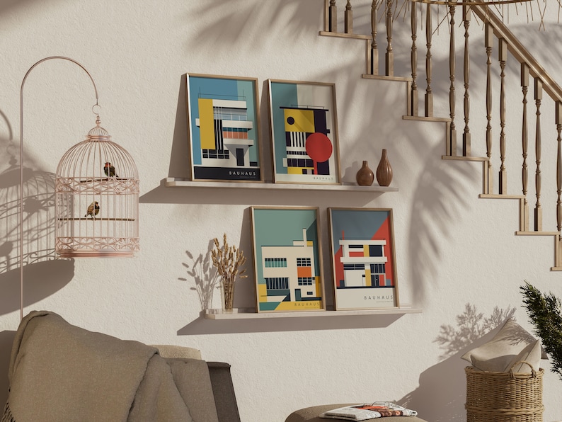Bauhaus Architecture Print Set, Mid Century Modern Gallery Wall ...