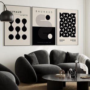 Set of 3 Black&White Geometric Bauhaus Poster, Set of 3 Abstract Bauhaus Print, Mid Century Modern Wall Decor, Digital Download