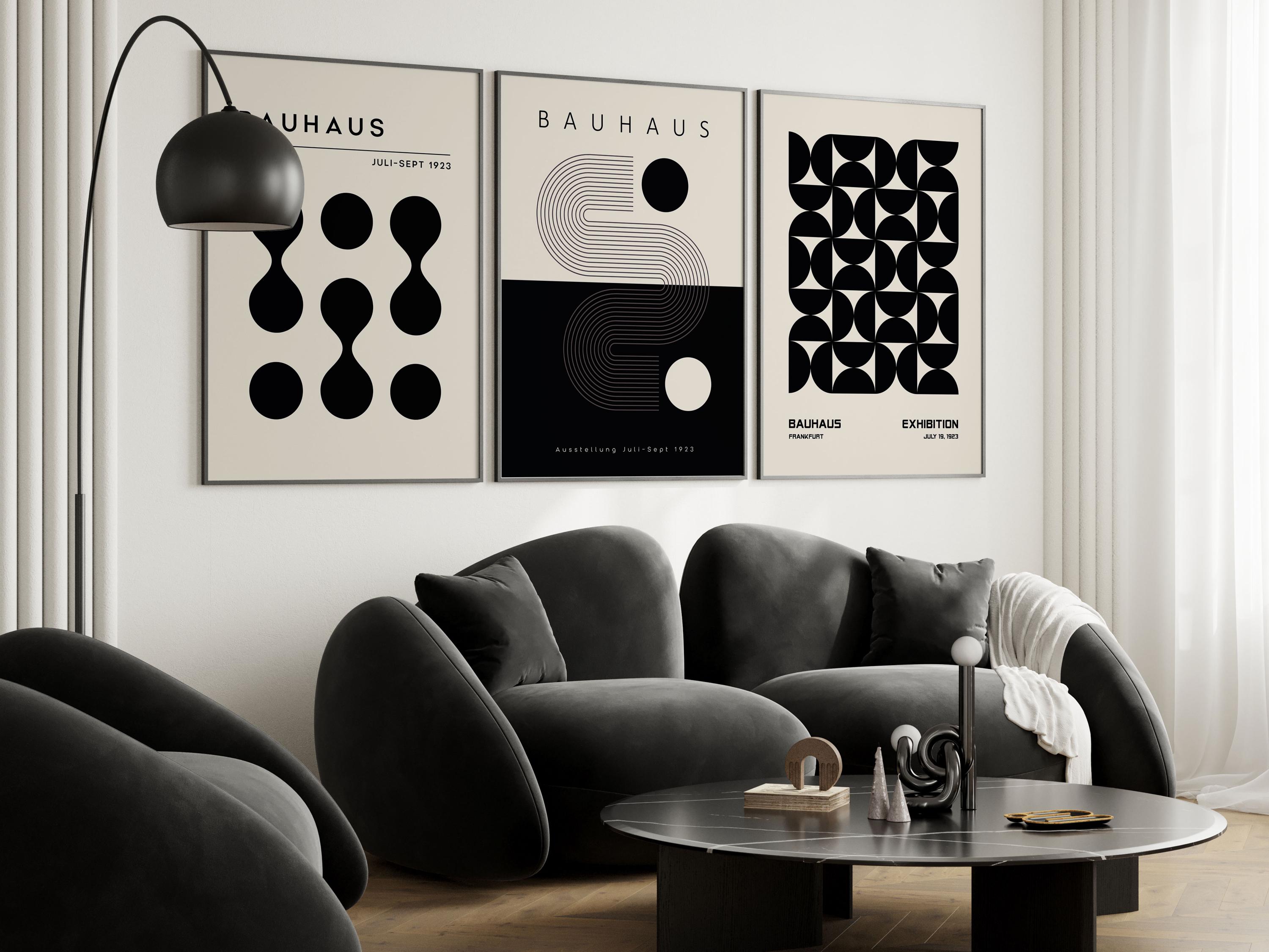 Black and White Geometric Bauhaus Poster Set, Mid-century Modern Wall ...