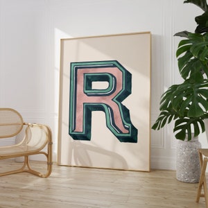 Vintage Initialen Druck, Einzelbuchstabe Alphabet Poster, R Poster, vielseitige Haus Typografie Dekor, Kinderzimmer Dekor, digitaler Download