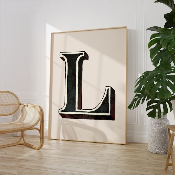 Vintage Initial Print, Single Letter Alphabet Poster, L Poster, Eclectic Home Typography Decor, Nursery Room Decor, Digital Download