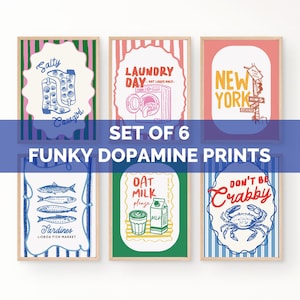 Eclectic Poster Bundle, Sardines Beach Print, Trendy Maximalist Home Decor, Preppy Gallery Wall Set, Dopamine Wall Art, Digital Download