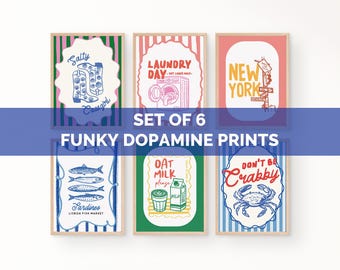 Eclectic Poster Bundle, Sardines Beach Print, Trendy Maximalist Home Decor, Preppy Gallery Wall Set, Dopamine Wall Art, Digital Download