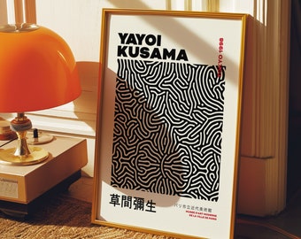 Yayoi Kusama Exhibition Poster, Gallery Wall Art, Black Abstract Print, Digital Download, Japanese Decor, Printable Minimalist Poster