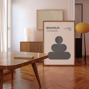 Bauhaus Trendy Abstract Poster, Bauhaus Gray Printable Exhibition Poster, Geometric Wall Art, Mid Century Modern, Digital Download