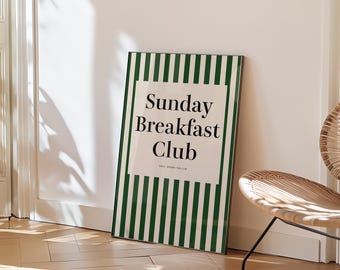 Druckbare Sonntag Frühstück Poster, Retro Küche Poster, trendige Küche Poster, Coffee Shop Wandkunst, ästhetische niedliche Küche Wandkunst