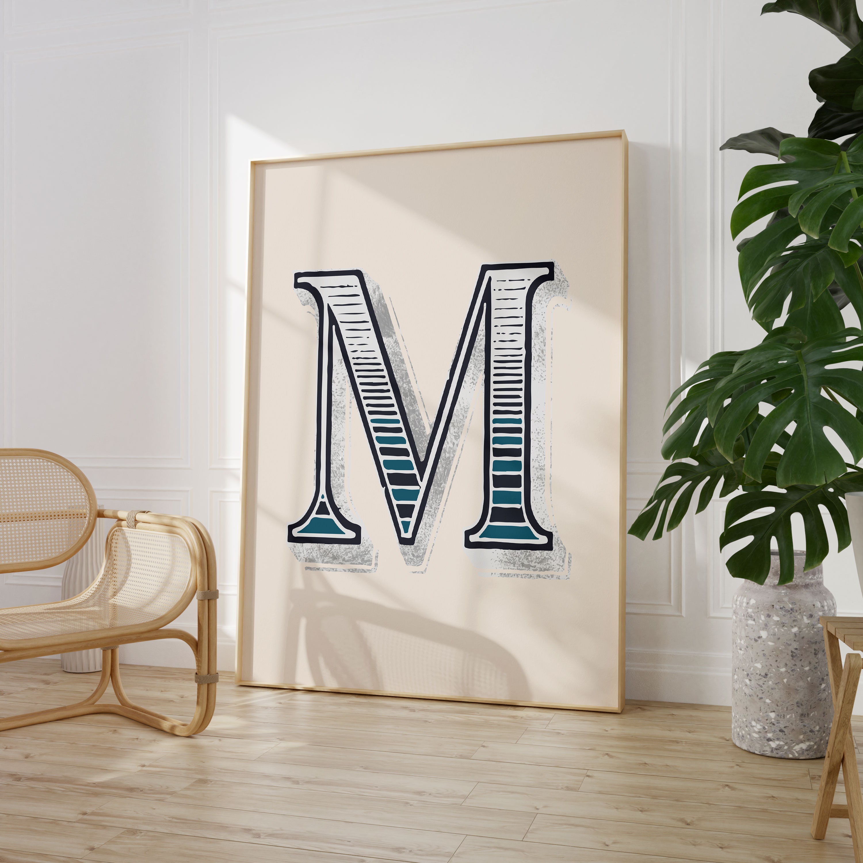 Vintage Initial Print, Single Letter Alphabet Poster, M Poster, Eclectic Home Typography Decor, Nursery Room Decor, Digital Download