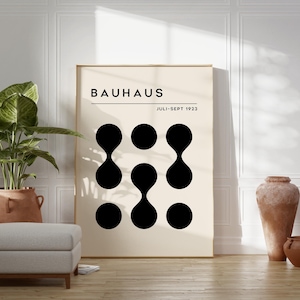 Black Bauhaus Print, Bauhaus Printable Exhibition Poster, Geometric Wall Art, Mid Century Modern, Bauhaus Decor, Minimalist Retro Wall Art