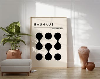Impresión Bauhaus negra, póster imprimible de la exposición Bauhaus, arte mural geométrico, decoración Bauhaus moderna de mediados de siglo, arte mural minimalista retro