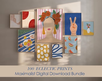 Eclectic Gallery Wall Set of 100 Poster, Maximalist Decor Wall Art, Mega Bundle Digital Download, Aesthetic Trendy Prints, Girly Room Decor