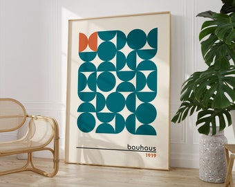 Bauhaus Poster Print, Bauhaus Printable Exhibition Poster, Geometric Wall Art, Mid Century Modern, Retro Decor, Minimalist Wall Art