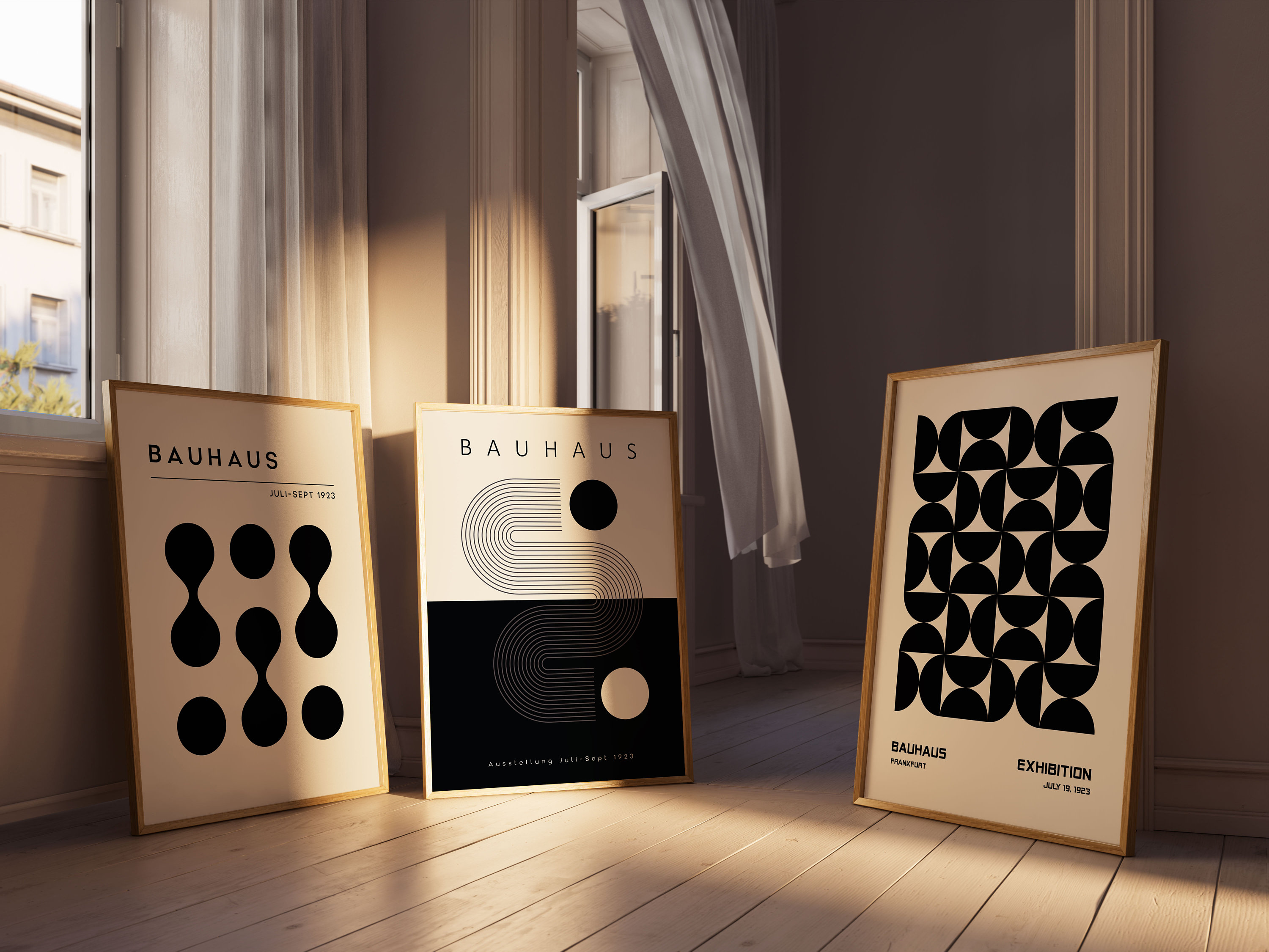 Black and White Geometric Bauhaus Poster Set, Mid-century Modern Wall ...