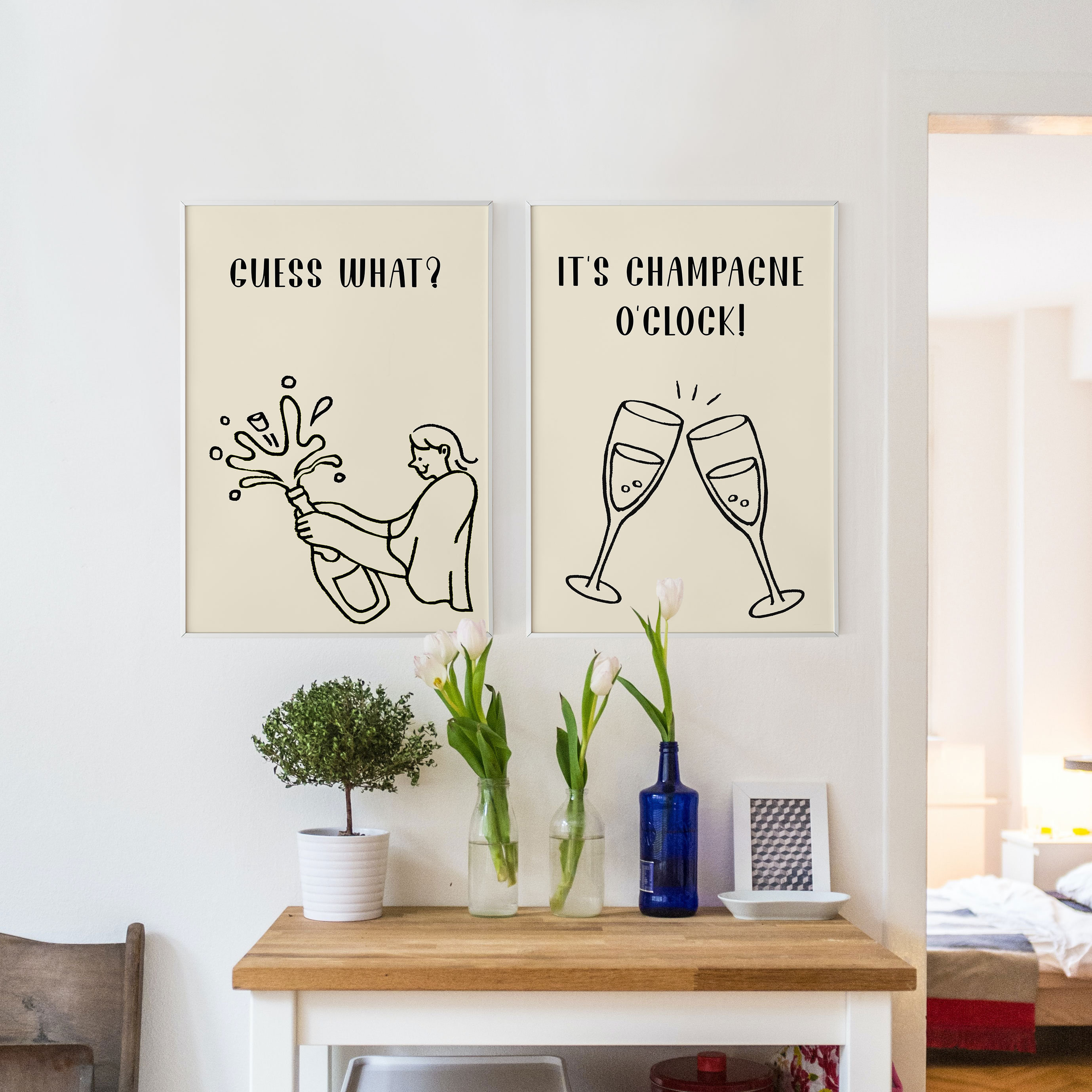 2er Set Humorvoller Spruch Champagner Druck Getränke Poster Etsy.de