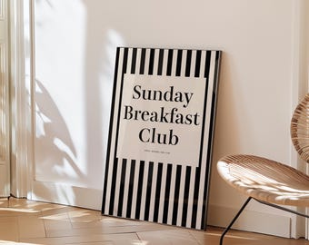 Printable Sunday Breakfast Print, Retro Kitchen Poster, Trendy Kitchen Print, Coffee Shop Wall Art, Aesthetic Cute Kitchen Wall Art