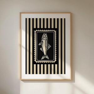 Black Sardines Retro Poster, Printable Coastal Home Decor, Vintage Food Illustration, Kitchen Decor, Trendy Wall Art
