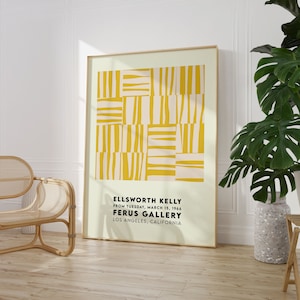 Ellsworth Kelly Exhibition Poster, Yellow Stripes Print, Abstract Geometric Art, Midcentury Print, High Quality Digital Download