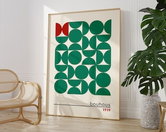 Bauhaus Poster Print, Bauhaus Printable Exhibition Poster, Geometric Wall Art, Mid Century Modern, Retro Decor, Minimalist Wall Art