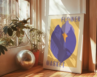 Bloemenmarktprint, lila bloemenpop-art (digitale download)