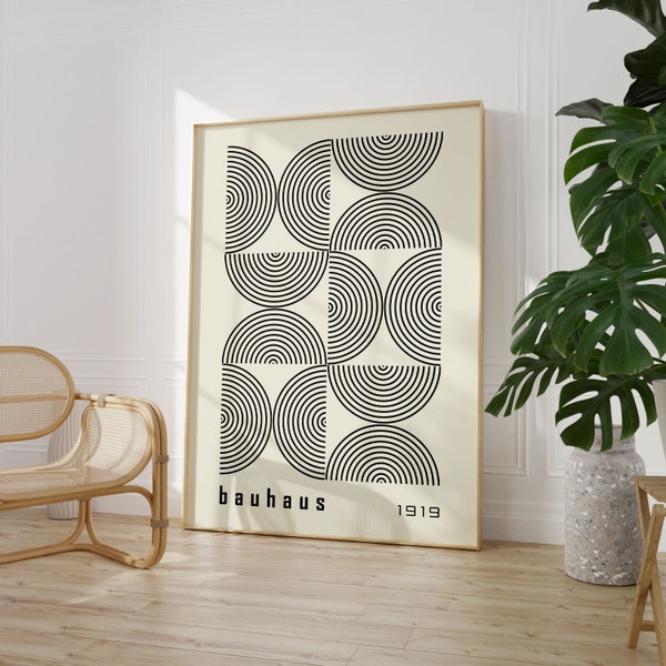 Bauhaus Poster Print, Bauhaus druckbares Ausstellungsplakat, geometrische Wandkunst, Mid Century Modern, schwarz und weiß, minimalistische Wandkunst