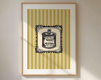 Sardines Can Retro Poster, Printable Coastal Home Decor, Modern Vintage Food Illustration, Kitchen Decor, Trendy Wall Art