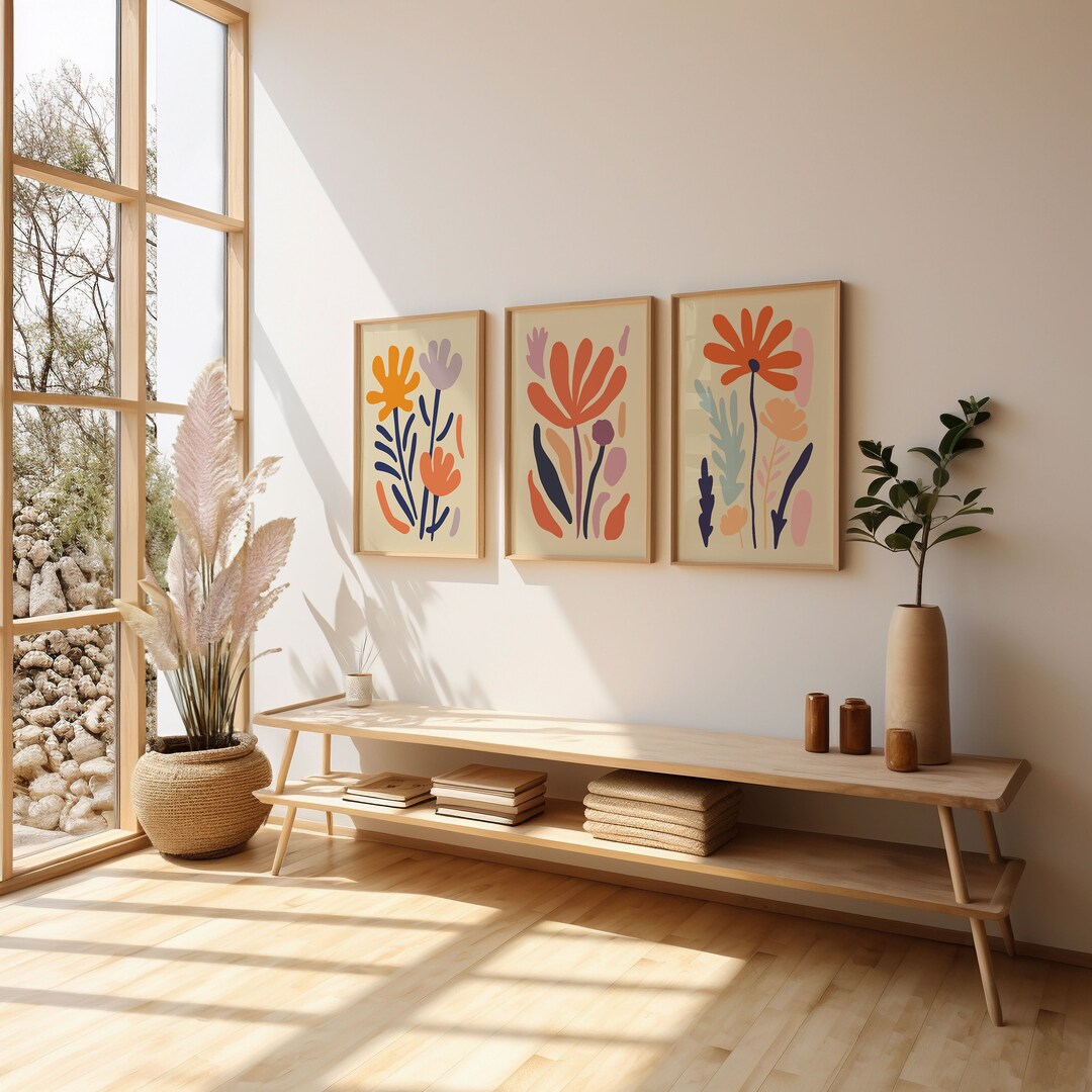 Set of 3 Abstract Flower Poster, Set of 3 Minimalist Floral Print ...