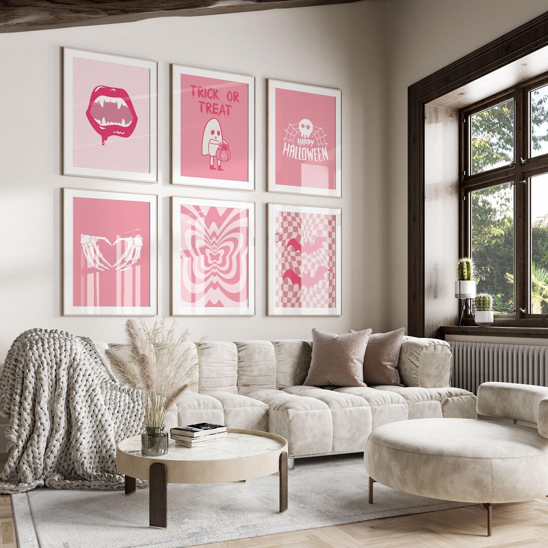 Pink Halloween Set of 6 Poster, Coquette Halloween Decor, Girly Preppy ...