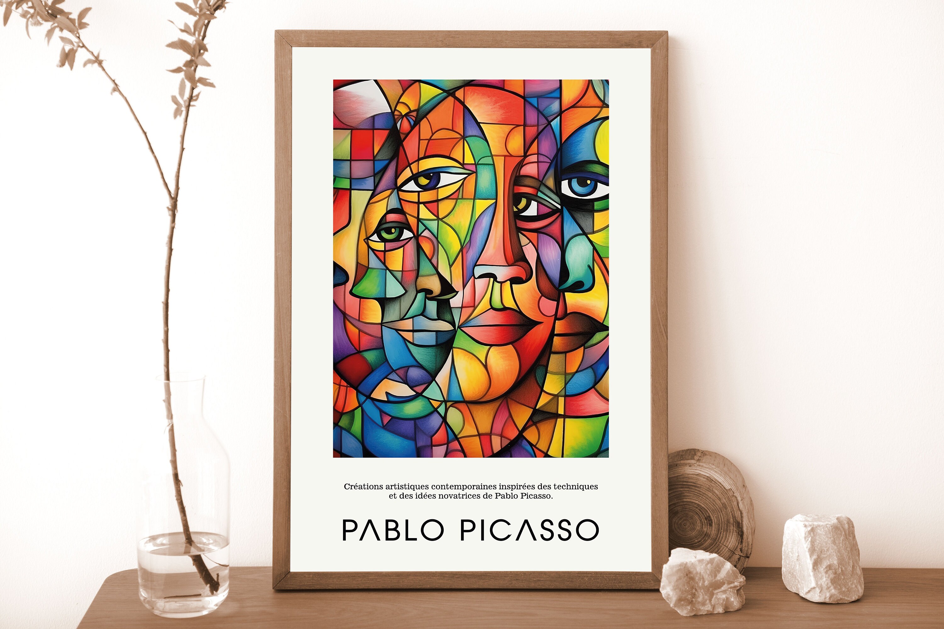 Pablo Picasso Inspired Geometric Faces Print, Pink Maximalist Art ...