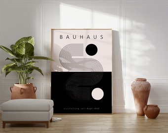 Bauhaus Geometric Black&White Printable Exhibition Poster, Mid Century Modern Decor, Minimalist Retro Wall Art