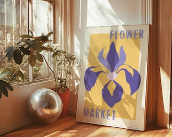 Flower Market Print, Maximalist Purple Flower Wall Decor, Digital Download, Pop Art Living Room Decor, Botanical Poster, Girly Wall Art
