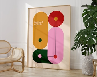 Bauhaus Poster Print, Bauhaus Printable Exhibition Poster, Geometric Wall Art, Mid Century Modern, Bauhaus Decor, Minimalist Retro Wall Art