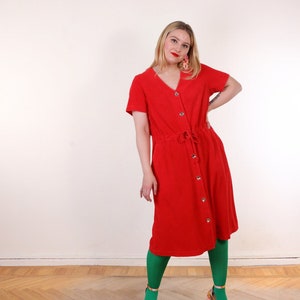 Y2K Terrycloth button down house dress in Red Cotton Blend EU44 L/XL image 2