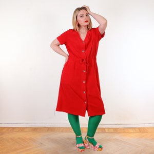 Y2K Terrycloth button down house dress in Red Cotton Blend EU44 L/XL image 3