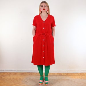 Y2K Terrycloth button down house dress in Red Cotton Blend EU44 L/XL image 1