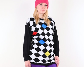 Vintage 90s Clowncore Kidcore Sweater, Colorful Non-itchy Oversized Jumper S